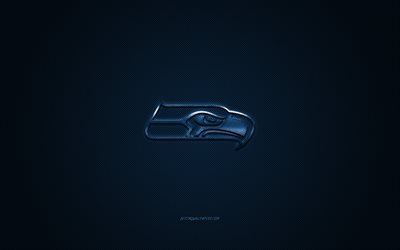 Seattle Seahawks, American football club, NFL, blue logo, blue carbon fiber background, american football, Seattle, Washington, USA, National Football League, Seattle Seahawks logo