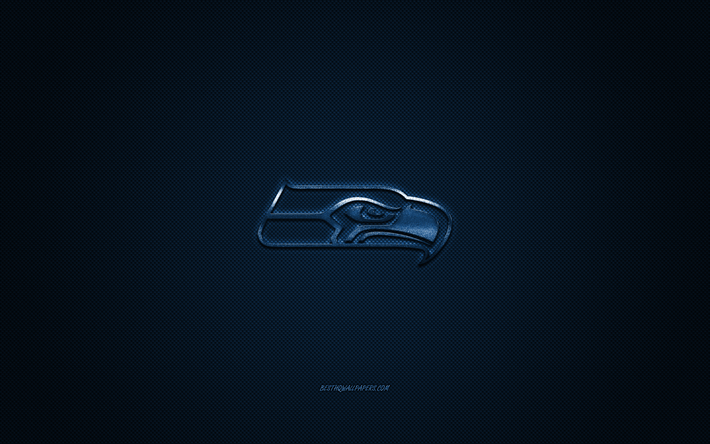 Seahawks de Seattle, club de football Am&#233;ricain, NFL, logo bleu, bleu en fibre de carbone de fond, football am&#233;ricain, Seattle, Washington, etats-unis, la Ligue Nationale de Football, Seahawks de Seattle logo