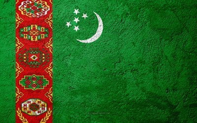 Flag of Turkmenistan, concrete texture, stone background, Turkmenistan flag, Asia, Turkmenistan, flags on stone