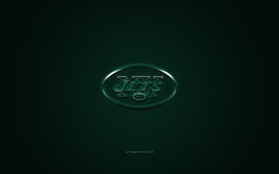 New York Jets, Americano futebol clube, NFL, Logotipo verde, Verde de fibra de carbono de fundo, Futebol americano, Nova York, EUA, A Liga Nacional De Futebol, New York Jets logotipo