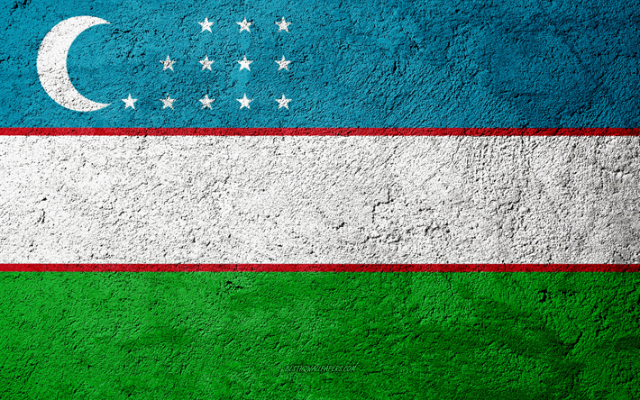 Flag of Uzbekistan, concrete texture, stone background, Uzbekistan flag, Asia, Uzbekistan, flags on stone