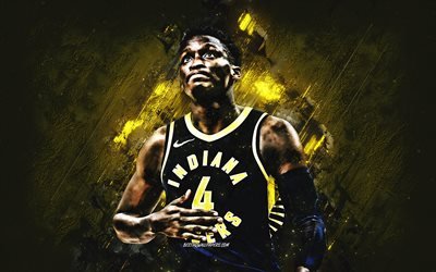 Victor Oladipo, Indiana Pacers, American basketball player, portrait, NBA, basketball, USA, yellow stone background