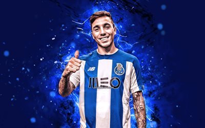 4k, Renzo Saravia, 2019, FC Porto, Ilk Lig oyuncusu, Arjantinli futbolcular, Saravia, neon ışıkları, futbol