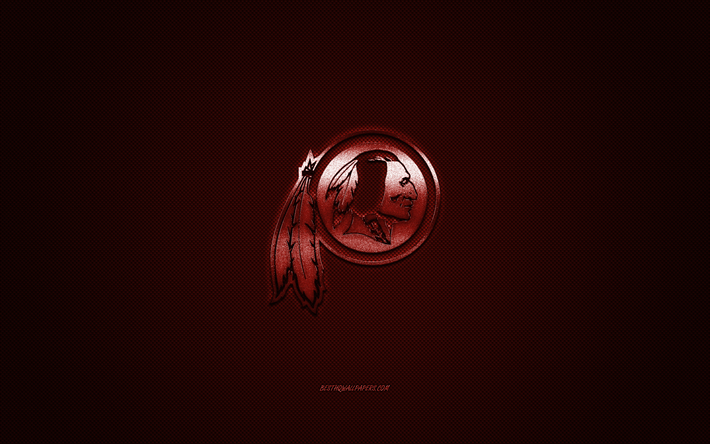 Redskins de Washington, American club de f&#250;tbol de la NFL, logotipo rojo, rojo de fibra de carbono de fondo, f&#250;tbol americano, Washington, estados UNIDOS, Liga Nacional de F&#250;tbol americano Washington Redskins logotipo