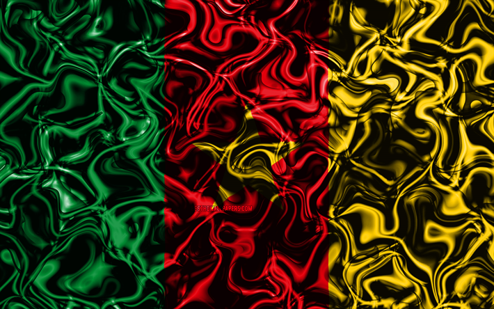 4k, Flag of Cameroon, abstract smoke, Africa, national symbols, Cameroon flag, 3D art, Cameroon 3D flag, creative, African countries, Cameroon