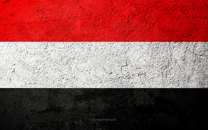 Jemenin lippu, betoni rakenne, kivi tausta, Aasiassa, Jemen, liput kivi
