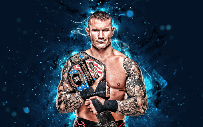 Randy Orton, 4k, american lutadores, WWE, wrestling, luzes de neon, Randal Keith Orton, lutadores, Randy Orton 4K