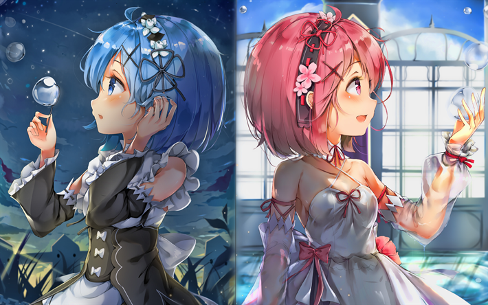 Download Wallpapers Ram And Rem 4k Manga Re Zero Artwork Re Zero Characters Ram Rem For Desktop Free Pictures For Desktop Free