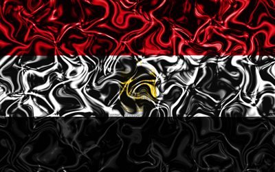 4k, علم مصر, مجردة الدخان, أفريقيا, الرموز الوطنية, العلم المصري, الفن 3D, مصر 3D العلم, الإبداعية, البلدان الأفريقية, مصر