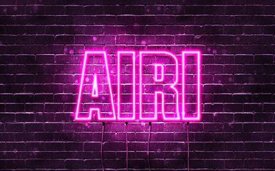 Airi, 4k, wallpapers with names, female names, Airi name, purple neon lights, Happy Birthday Airi, popular japanese female names, picture with Airi name