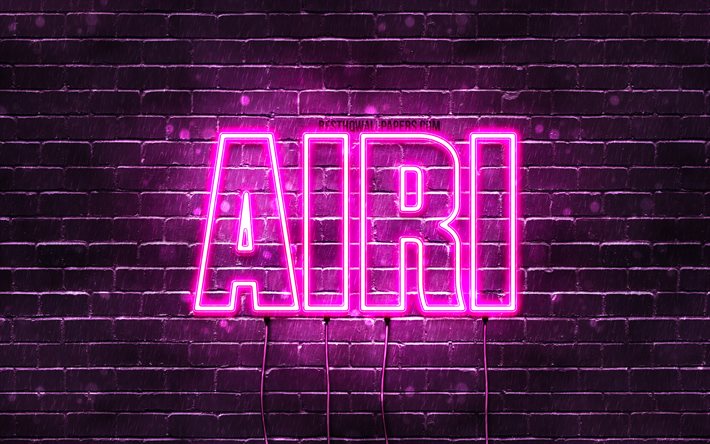Airi, 4k, sfondi per il desktop con i nomi, nomi di donna, Airi nome, viola neon, buon Compleanno Airi, popolare giapponese, nomi femminili, foto con Airi nome