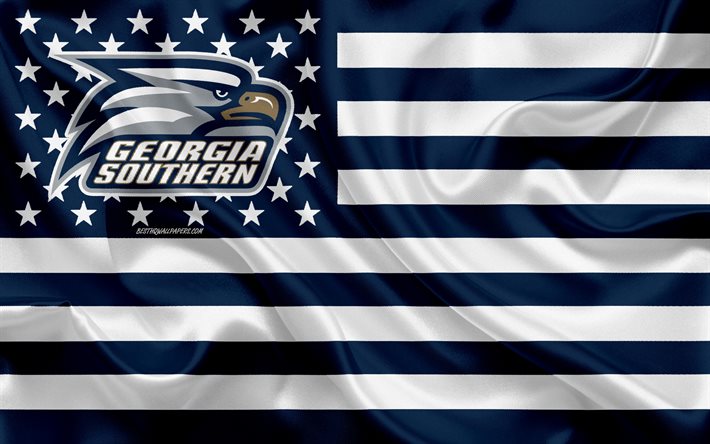 Georgia del Sud Eagles, squadra di football Americano, creativo, bandiera Americana, blu e bianco, la bandiera, la NCAA, Statesboro, Georgia, USA, Georgia del Sud Eagles logo, stemma, bandiera di seta, il football Americano