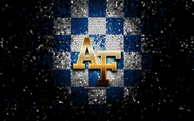 Air Force Falcons, glitter logo, NCAA, blue white checkered background, USA, american football team, Air Force Falcons logo, mosaic art, american football, America