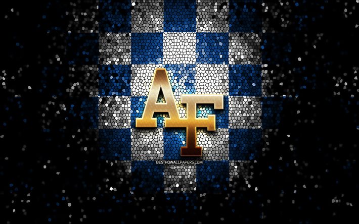 Air Force Falcons, glitter logotyp, NCAA, bl&#229;-vit rutig bakgrund, USA, amerikansk fotboll, Air Force Falcons logotyp, mosaik konst, Amerika