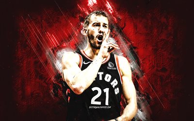 Matt Thomas, NBA, Toronto Raptors, red stone background, American Basketball Player, portrait, USA, basketball, Toronto Raptors players