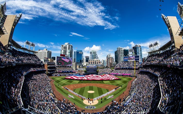 Petco Park, San Diego, est&#225;dio de beisebol, Bandeira americana, beisebol, Major League Baseball, Bandeira dos EUA, San Diego Padres est&#225;dio, Calif&#243;rnia, EUA
