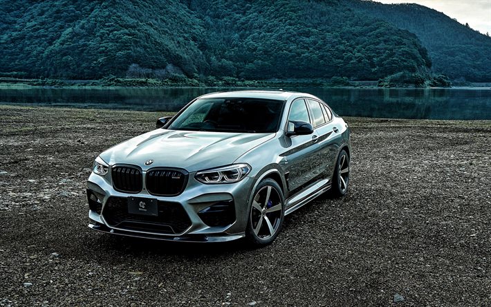 BMW X4M, 2020, 4k, フロントビュー, 外観, X4 3Dデザイン, チューニングX4, 新しい銀X4M, ドイツ車, BMW