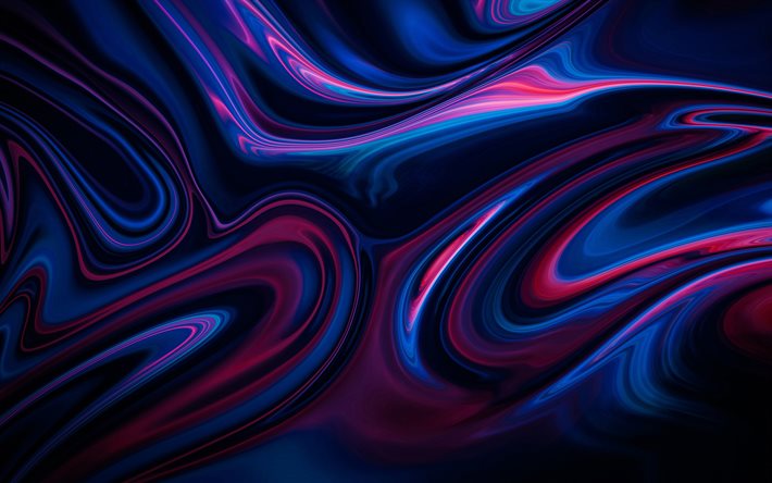 blue pink waves background, 4k, paint background, creative waves background, abstraction background