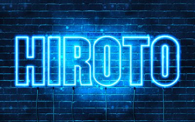 Hiroto, 4k, pap&#233;is de parede com os nomes de, texto horizontal, Hiroto nome, Feliz Anivers&#225;rio Hiroto, popular japon&#234;s nomes masculinos, luzes de neon azuis, imagem com Hiroto nome