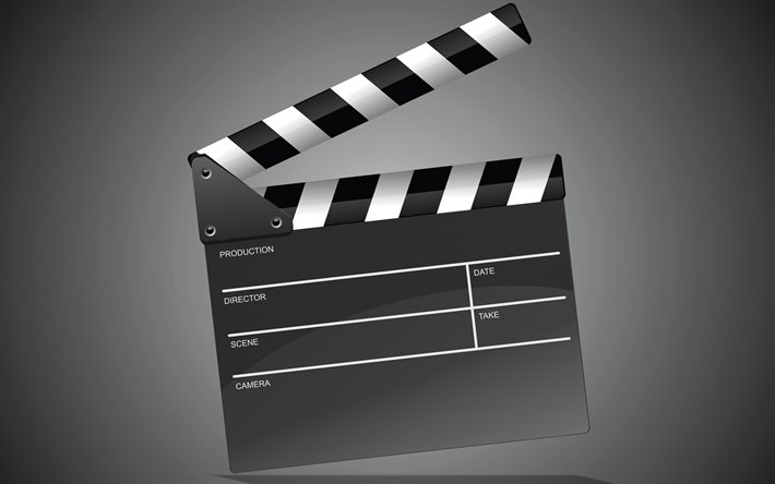 Clapperboard, السينما المفاهيم, علامة السينما, clapperboard مفهوم, Clapperboard على خلفية رمادية