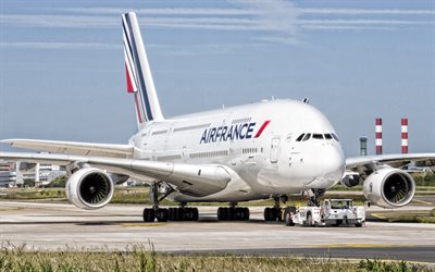 Airbus A380-800, Air France, large passenger airliner, Airbus, Wide-body aircraft, twin-aisle aircraft, air travel concepts