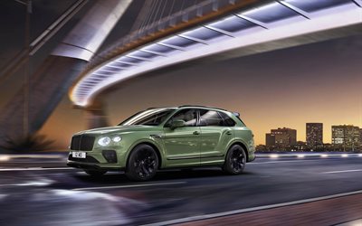 Bentley Bentayga, 2021, 4k, vista frontale, esteriore, verde, SUV, SUV di lusso, nuovo verde Bentayga, Britannico, auto, Bentley