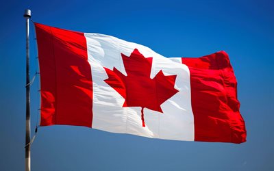 Flag of Canada on a flagpole, Canadian flag, blue sky, Canada, North America, Flag of Canada