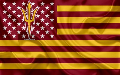 Arizona State Sun Devils, American football team, creative American flag, burgundy yellow flag, NCAA, Tempe, Arizona, USA, Arizona State Sun Devils logo, emblem, silk flag, American football