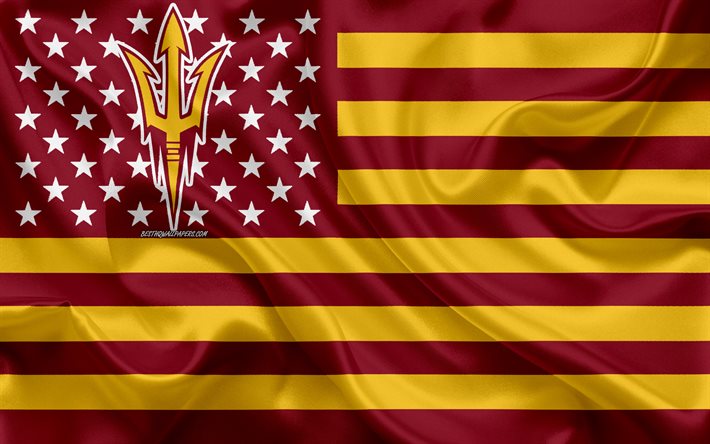 I Delstaterna Arizona Sun Devils, Amerikansk fotboll, kreativa Amerikanska flaggan, vinr&#246;d gul flagga, NCAA, Tempe, Arizona, USA, I delstaterna Arizona Sun Devils-logotyp, emblem, silk flag