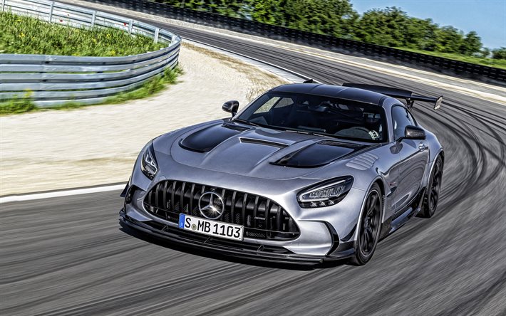 2021, Mercedes-AMG GT Black Series, 4k, vista frontale, hypercar, auto da corsa, argento sport coupe, tedesco di auto sportive, Mercedes