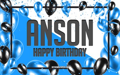 お誕生日おめでAnson, お誕生日の風船の背景, Anson, 壁紙名, Ansonお誕生日おめで, 青球誕生の背景, ご挨拶カード, Anson誕生日