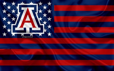 أريزونا القطط الوحشية, فريق كرة القدم الأمريكية, الإبداعية العلم الأمريكي, الأزرق الأحمر العلم, NCAA, توكسون, أريزونا, الولايات المتحدة الأمريكية, أريزونا القطط الوحشية شعار, شعار, الحرير العلم, كرة القدم الأمريكية