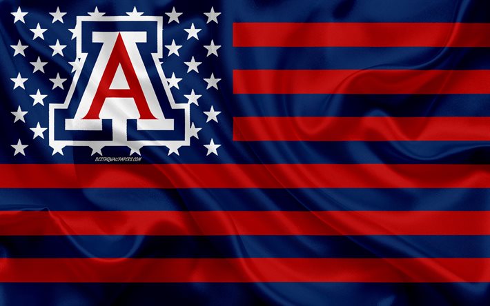 Arizona Wildcats, Amerikansk fotboll, kreativa Amerikanska flaggan, bl&#229; r&#246;d flagg, NCAA, Tucson, Arizona, USA, Arizona Wildcats logotyp, emblem, silk flag
