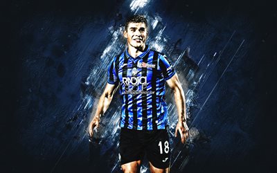 Ruslan Malinovskyi, Ukrainian footballer, Atalanta, portrait, blue stone background, football, Serie A, Italy, Atalanta Bergamasca Calcio