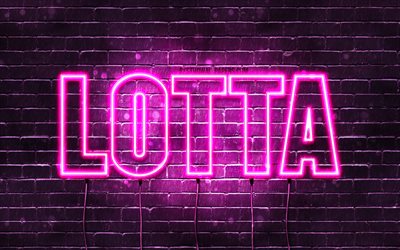 Lotta, 4k, wallpapers with names, female names, Lotta name, purple neon lights, Happy Birthday Lotta, popular german female names, picture with Lotta name