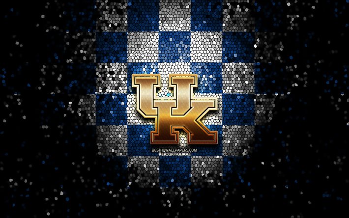 Wildcats de Kentucky, paillettes logo, NCAA, bleu, blanc, arri&#232;re-plan en damier, &#233;tats-unis, &#233;quipe de football am&#233;ricain, dans le Kentucky Wildcats de logo, l&#39;art de la mosa&#239;que, le football am&#233;ricain, l&#39;Am&#233;riq