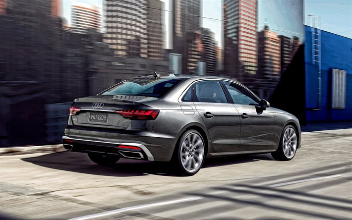 2020, Audi A4, vis&#227;o traseira, exterior, limousine cinzento, novo tom de cinza, A4, carros alem&#227;es, Audi