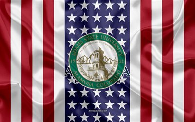 Adams State University Emblem, American Flag, Adams State University logo, Alamosa, Colorado, USA, Emblem of Adams State University