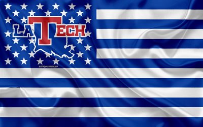 Louisiana Tech Bulldogs, squadra di football Americano, creativo, bandiera Americana, blu, bianco, bandiera, NCAA, Ruston, Louisiana, USA, Louisiana Tech Bulldogs logo, stemma, bandiera di seta, il football Americano