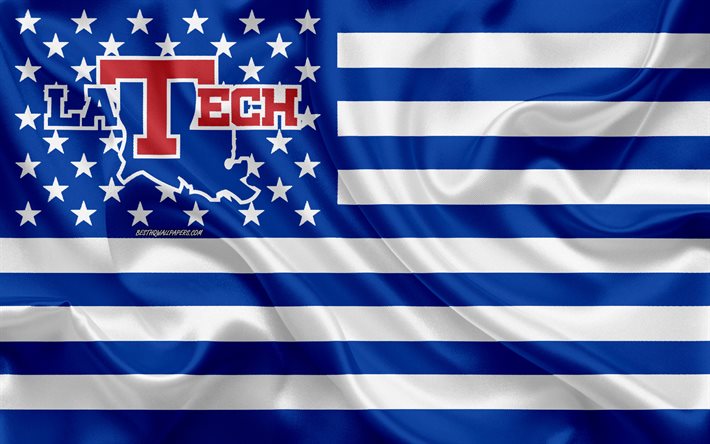 Louisiana Tech Bulldogs, equipo de f&#250;tbol Americano, creativo, bandera Estadounidense, color azul de la bandera blanca, de la NCAA, Ruston, Louisiana, estados UNIDOS, Louisiana Tech Bulldogs logotipo, emblema, bandera de seda, el f&#250;tbol American