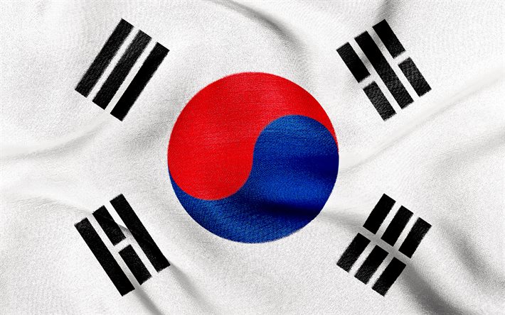 flagge von south korea, seide stoff, textur, s&#252;d-korea, nationales symbol, s&#252;d-korea-flagge