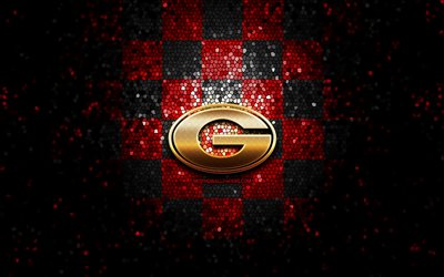 Georgia Bulldogs, glitter logo, NCAA, red black checkered background, USA, american football team, Georgia Bulldogs logo, mosaic art, american football, America