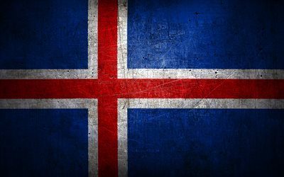 Drapeau en m&#233;tal islandais, art grunge, pays europ&#233;ens, Jour de l’Islande, symboles nationaux, drapeau islandais, drapeaux en m&#233;tal, Drapeau de l’Islande, Europe, Islande