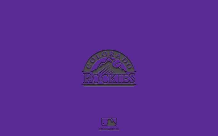 Colorado Rockies, lila bakgrund, amerikanskt basebolllag, Colorado Rockies emblem, MLB, Colorado, USA, baseboll, Colorado Rockies logotyp