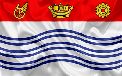 Lipun Barrie, 4k, silkki tekstuuri, Kanadan kaupunki, sininen silkki lippu, Barrie lippu, Ontario, Kanada, art, Pohjois-Amerikassa, Barrie