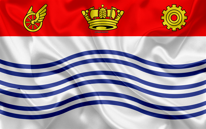 Bandiera di Barrie, 4k, seta, texture, la citt&#224; Canadese di seta blu bandiera, Barrie bandiera, Ontario, Canada, arte, Nord America, Barrie