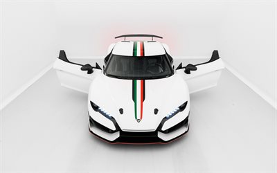 2018, ItalDesign Zerouno, blanco supercar, vista de frente, coche deportivo, blanco Zerouno