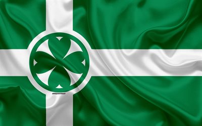 旗ター, 4k, シルクの質感, カナダ市, 緑色の絹の旗を, ターフラグ, オンタリオ, カナダ, 美術, 北米, ター