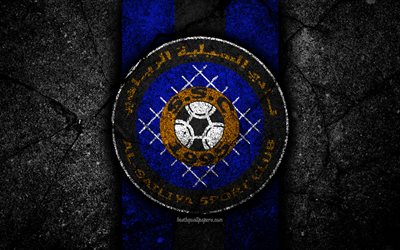 4k, Al Sailiya FC, emblem, Qatar Stars League, soccer, black stone, football club, Qatar, Al Sailiya, Doha, asphalt texture, FC Al Sailiya