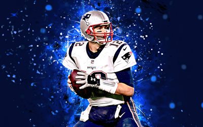 Tom Brady, 4k, soyut sanat, oyun kurucu, NFL, New England Patriots, Brady, Amerikan Futbolu, neon ışıkları